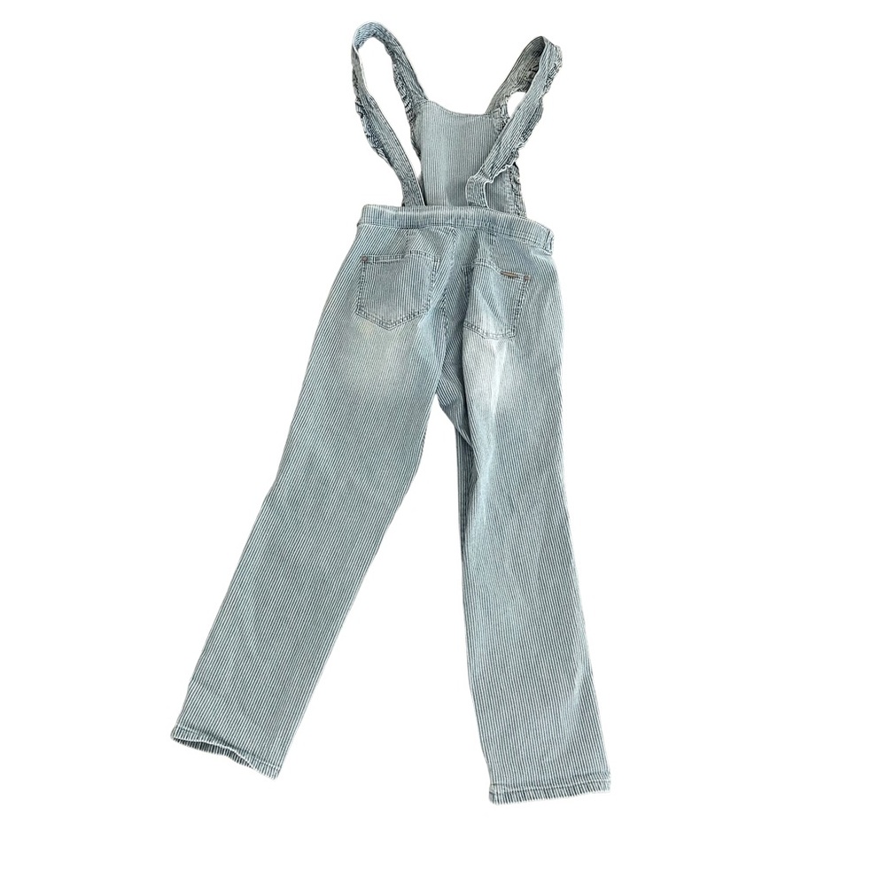 Cream Women’s Faded Blue Denim Pinstripe Overalls with Ruffled Straps  Size XS - Picture 3 of 16